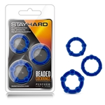 Blush Stay Hard Beaded Ring Set Of 3 - Blue