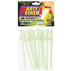 Hott Products Party Pecker Sipping Straws 10pc Glow In The Dark